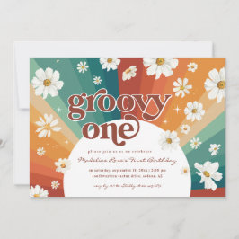Invitación Groovy Un Primer Cumpleaños | Retro Daisy Rainbow