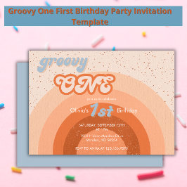 Invitación Groovy Un Primer Fiesta De Cumpleaños Girly Retro