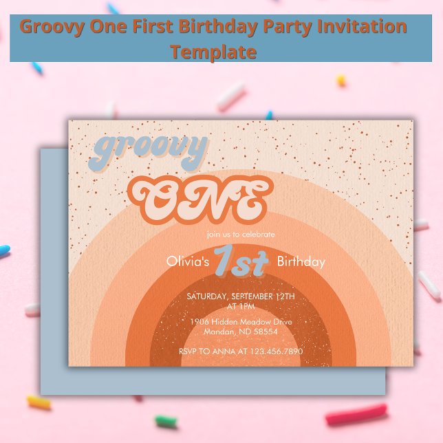 Invitación Groovy Un Primer Fiesta De Cumpleaños Girly Retro (Subido por el creador)
