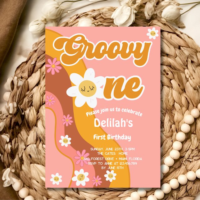 Invitación Groovy un retro vintage primer cumpleaños (Subido por el creador)