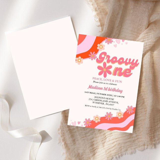 Invitación Groovy Una flor de margarita Retro Groovy 1er cump (Subido por el creador)