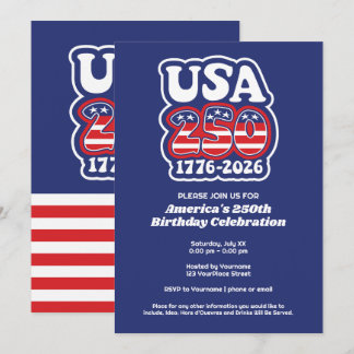 Invitación Groovy USA 250 - Fiesta de cumpleaños número 250 d