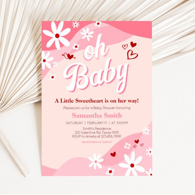 Invitación Groovy Valentine Baby Shower (Retro Sweetheart Baby Shower Invitation)