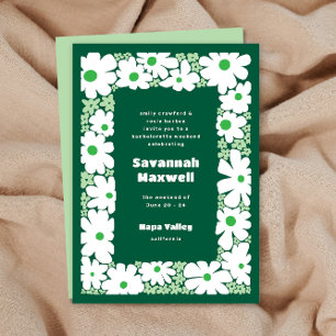 Invitación Groovy verde y mita florecen Boho Bachelorette