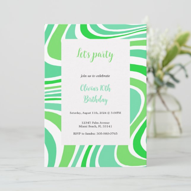 invitación groovy verde y turquesa (Anverso de pie)