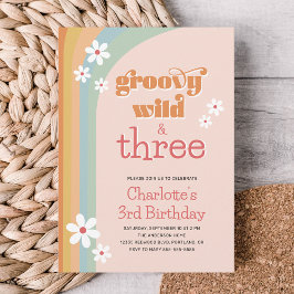 Invitación Groovy Wild White Daisies Chica tercer cumpleaños