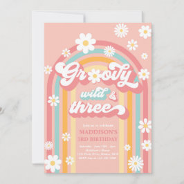 Invitación Groovy Wild Y Tres Boho Daisy Rainbow Birthday