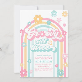 Invitación Groovy Wild Y Tres Boho Daisy Rainbow Birthday
