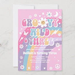 Invitación Groovy Wild Y Tres Fiestas Hippie De Tercer Cumple