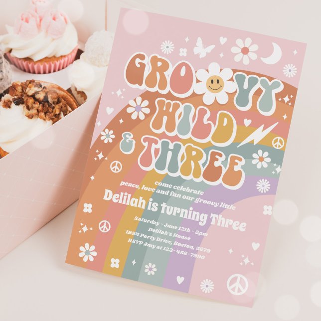 Invitación Groovy Wild Y Tres Fiestas Hippie De Tercer Cumple (Subido por el creador)