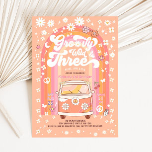 Invitación Groovy Wild y tres Van Bus tercer cumpleaños