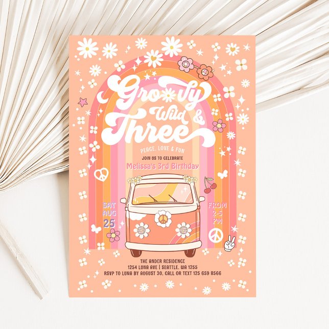 Invitación Groovy Wild y tres Van Bus tercer cumpleaños (Subido por el creador)