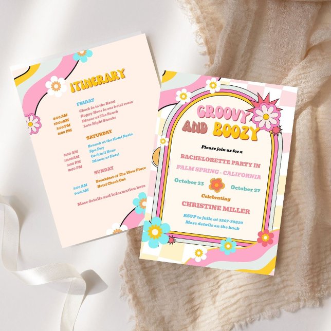 Invitación Groovy y Boozy Bachelorette Weekend Itinerario (Subido por el creador)