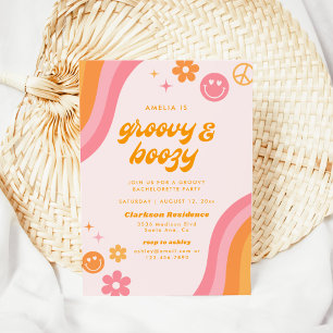 Invitación Groovy y Boozy Partido de la Bachelorette Rosa y N