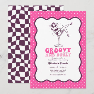 Invitación Groovy y Borracha Despedida de Soltera Retro Pink 