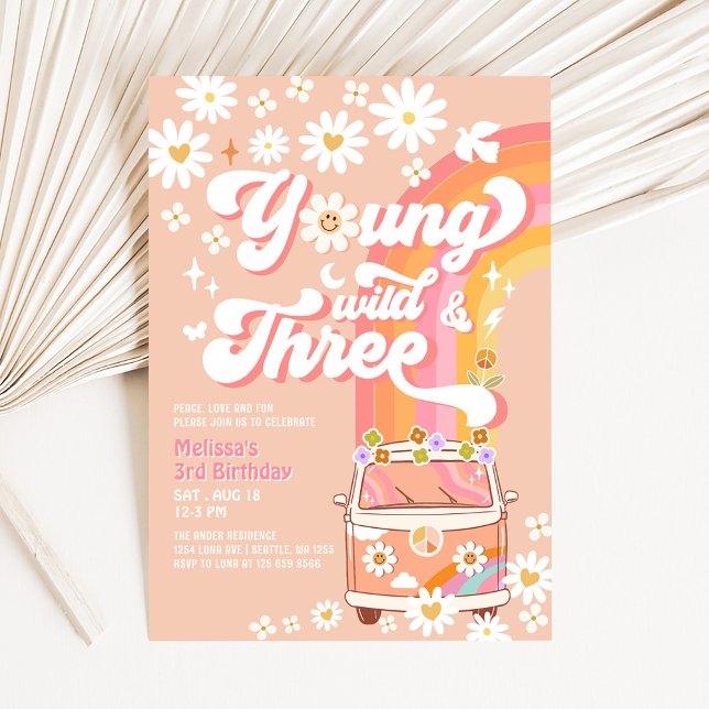 Invitación Groovy Young Wild y Tres Daisy Cumpleaños 3 (Subido por el creador)