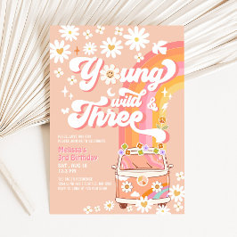 Invitación Groovy Young Wild y Tres Daisy tercer cumpleaños