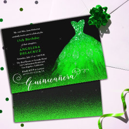 Invitación Grosso Guiso español verde esmeralda Quinceañera
