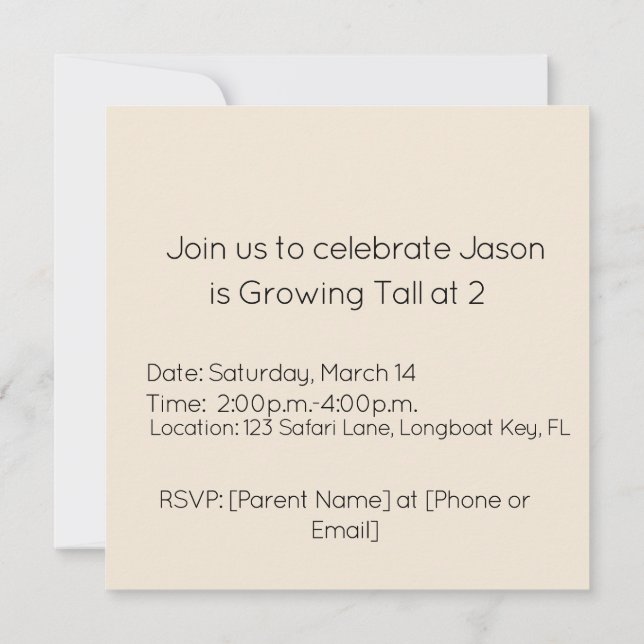 Invitación Growing Tall Birthday (Reverso)