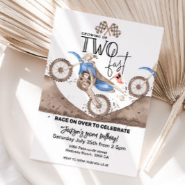 Invitación Growing up TWO FAST Blue Dirt Bike 2nd birthday