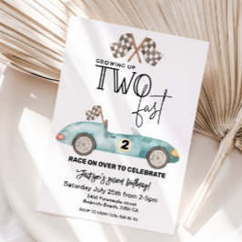 Invitación Growing Up TWO fast Blue Race car 2nd birthday