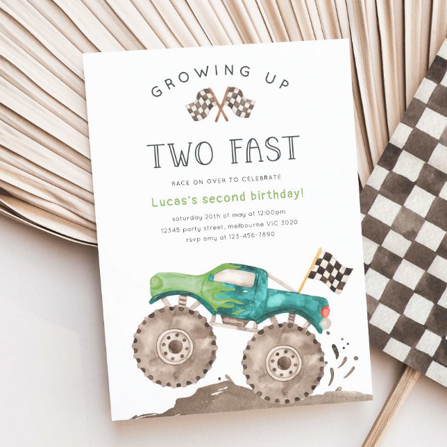 Invitación Growing Up TWO Fast Monster Truck 2nd Birthday (Subido por el creador)
