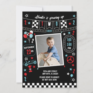 Invitación Growing Up Two Fast Racing Birthday Invitation