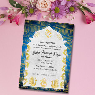 Invitación Gruhapravesam Golden, hindú hindú que calienta el 