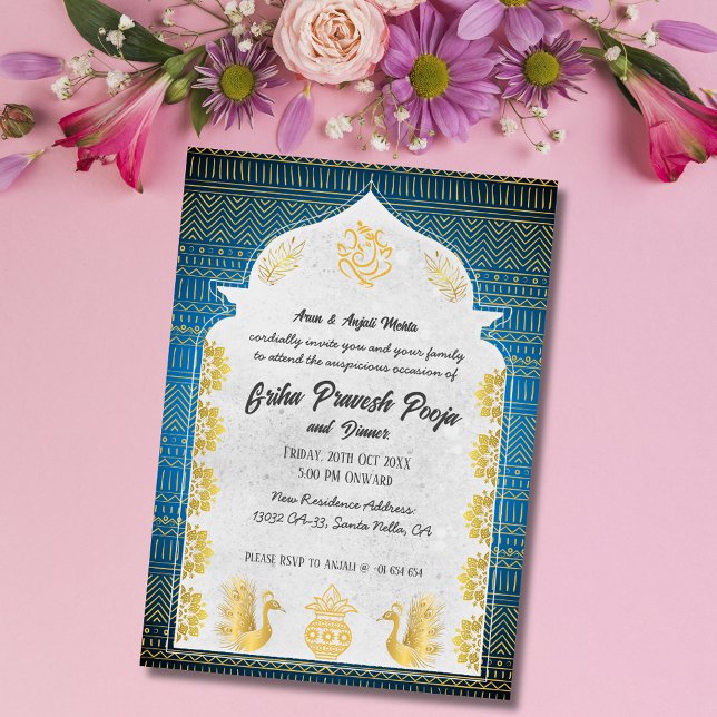 Invitación Gruhapravesam Golden, hindú hindú que calienta el  (Subido por el creador)