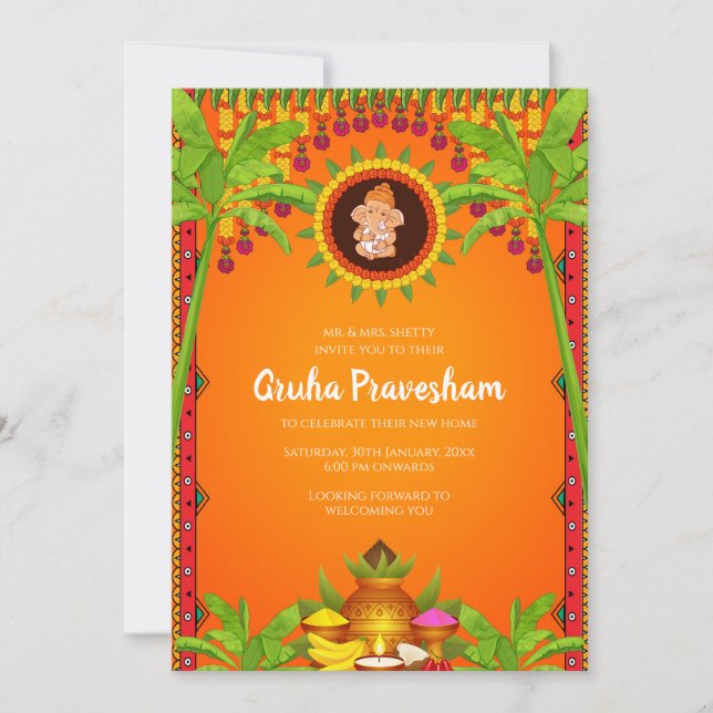 Invitación Gruhapravesham invita a la Casa India a hacer cale (Anverso)