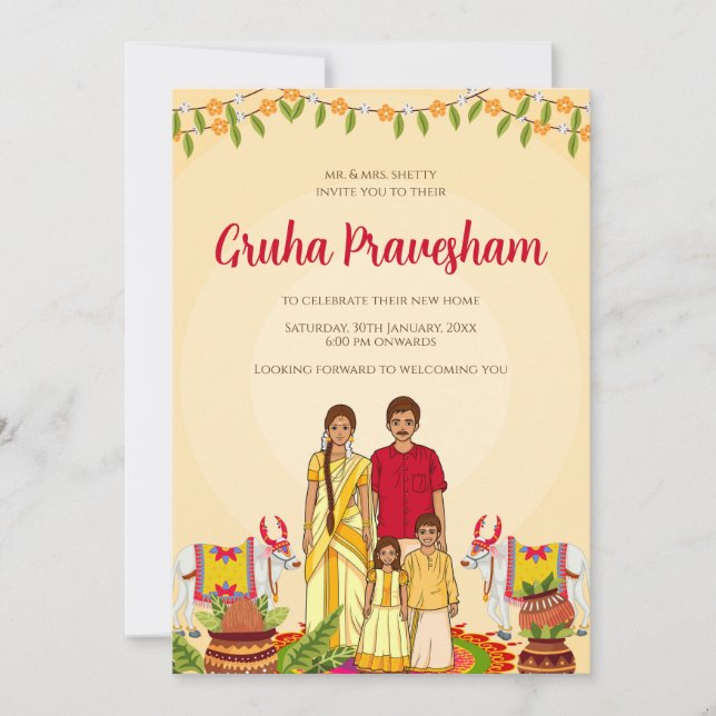 Invitación Gruhapravesham invita al calentamiento de la casa  (Anverso)