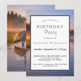 Invitación Grulla Canadiense Fauna Paisaje Sereno Cumpleaños