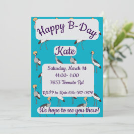 Invitación Grullas coronadas Feliz cumpleaños