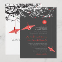 Grullas de papel rojas colgantes Cita de amor Boda