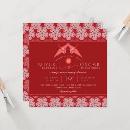 Invitación Grullas de papel rojo de origen y Boda asiático de