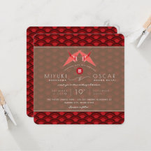 Grullas de papel rojo Patrón de vieira rojo Boda a