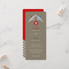 Invitación Grullas de papel rojo y azul originami Boda chino