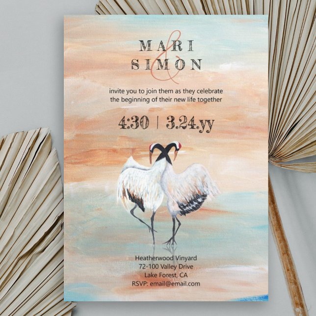 Invitación Grullas japonesas, beige, Boda turquesa (japanese origami asian cranes sienna beige turquoise blue wedding invitations, nature 2 animals)