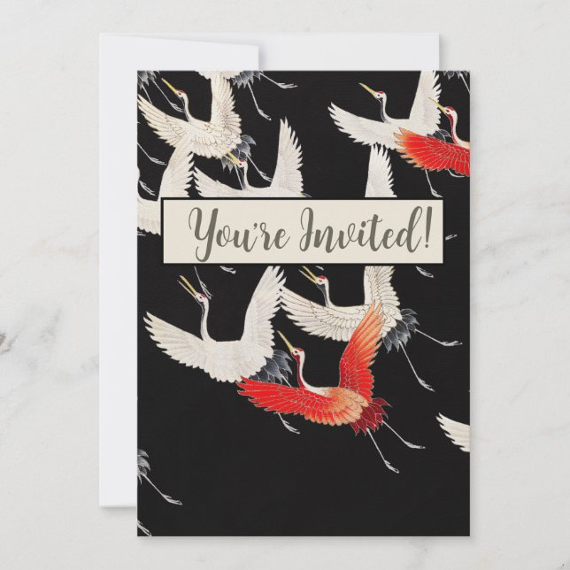 Invitación Grullas voladoras: Arte japonés de kimono con aves (Anverso)