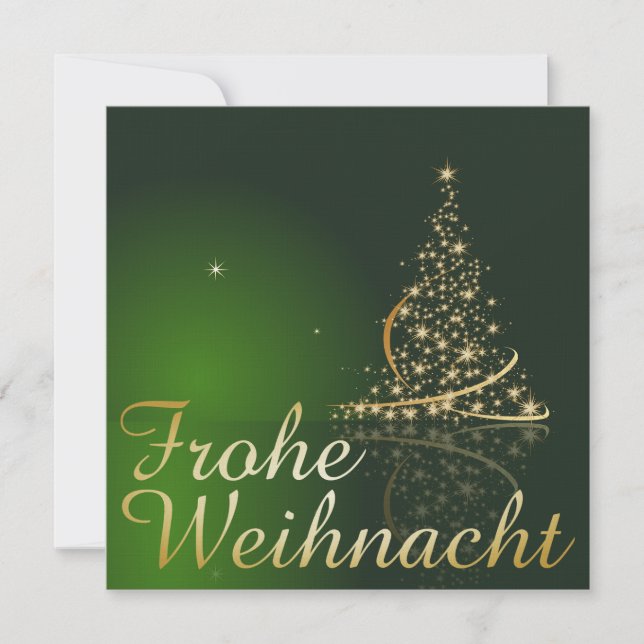 Invitación Grünes Weihnachtsmotiv mit goldenem Weihnachtsbaum (Anverso)