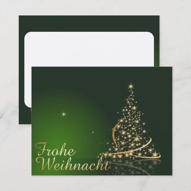 Invitación Grünes Weihnachtsmotiv mit goldenem Weihnachtsbaum (Anverso / Reverso)