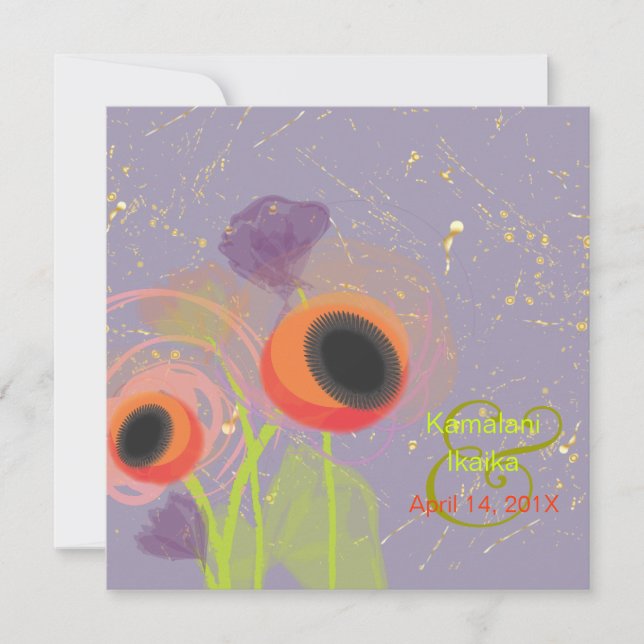 Invitación Grunge amapolas Naranja, agrega tu fondo (Anverso)