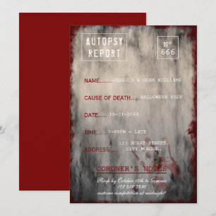 Invitación Grunge Autopsy Report Halloween Bash