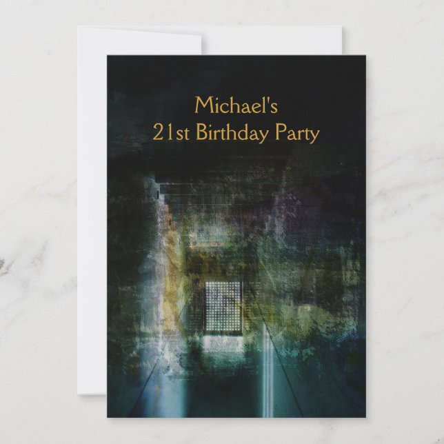 Invitación Grunge Black & Gold Metalizado 21st Birthday Mans (Anverso)