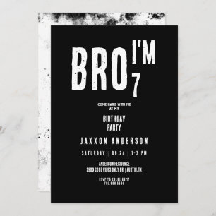 Invitación Grunge Black & White Boy Birday Party