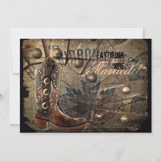 Invitación grunge boda de vaquero occidental Ensayo Cena (Reverso)