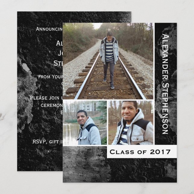Invitación Grunge Concrete 3 Graduación de Fotografías para N (Anverso / Reverso)