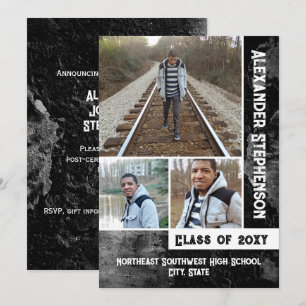 Invitación Grunge Concreto 3 tipos de foto graduados
