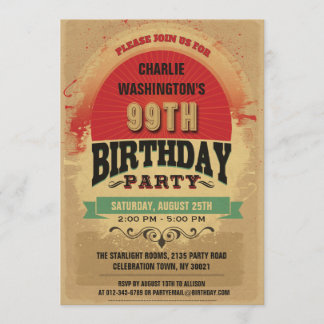 Invitación Grunge de tipografía de época de cumpleaños 99