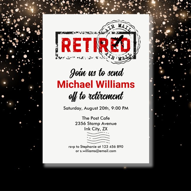 Invitación Grunge del sello de viaje de jubilación (Subido por el creador)